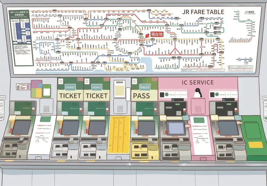 Fare table and ticket machines
