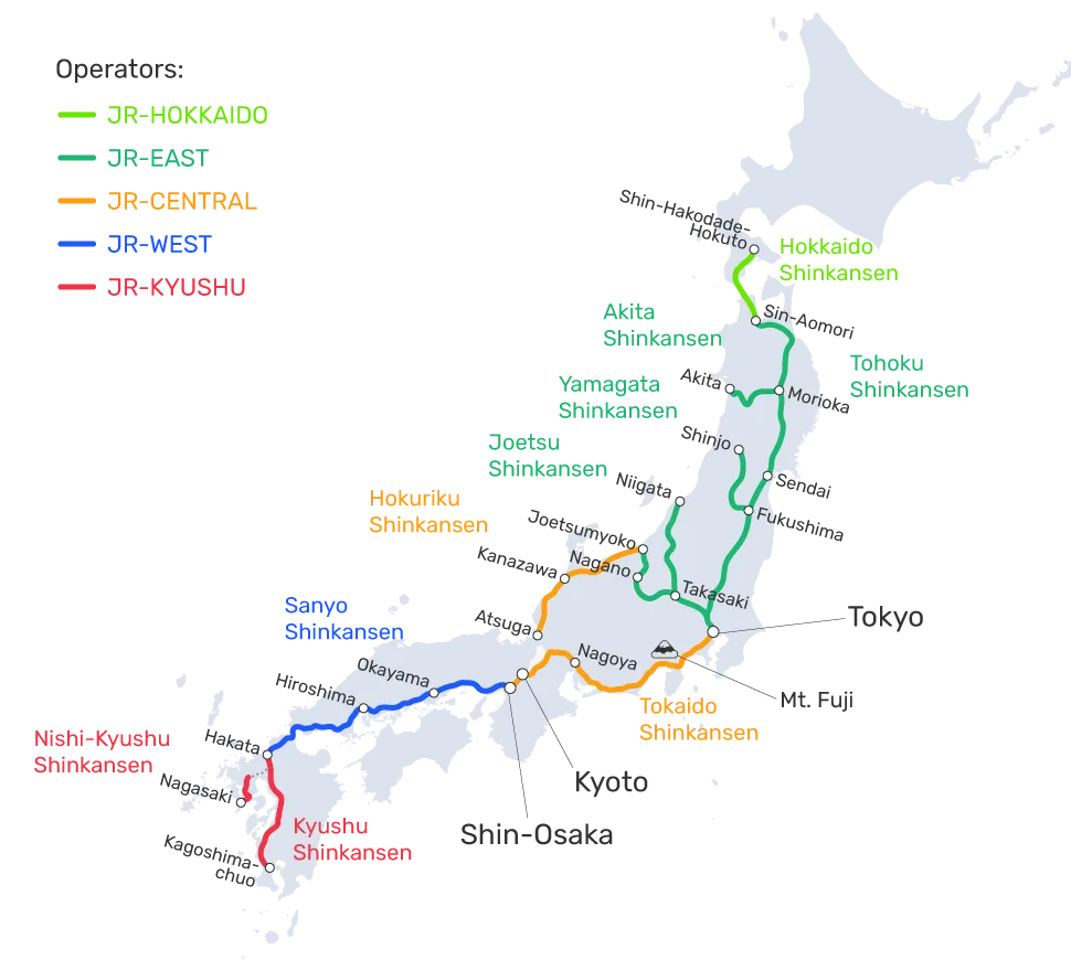 Shinkansen route map of Japan