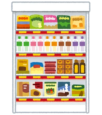 Store shelves with products