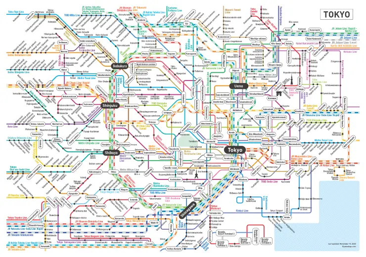 Tokyo railway route map